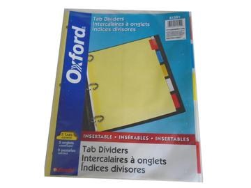 INDEX DIVIDER 8 1/2 X 11 CARTON 5 TABS COLORES